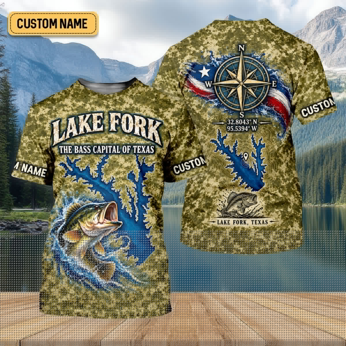 Custom Lake Fork Camo Bass UPF Shirt, Bass Fishing Shirt, Fishing Apparel For Women