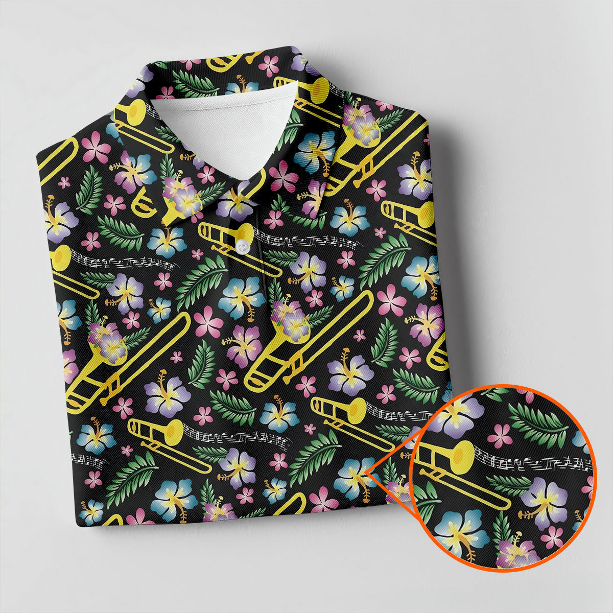 Trombones Floral Tropical Vibe Golf Tops For Men, Polo Shirts For Men, Golf Shirts For Men