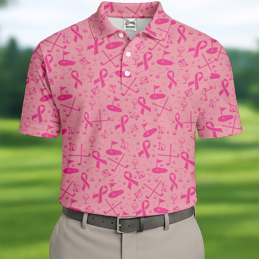 Awareness Ribbon Light Pink Golf Shirt, Cancer Awareness Shirt, Polo ShirtFor Men