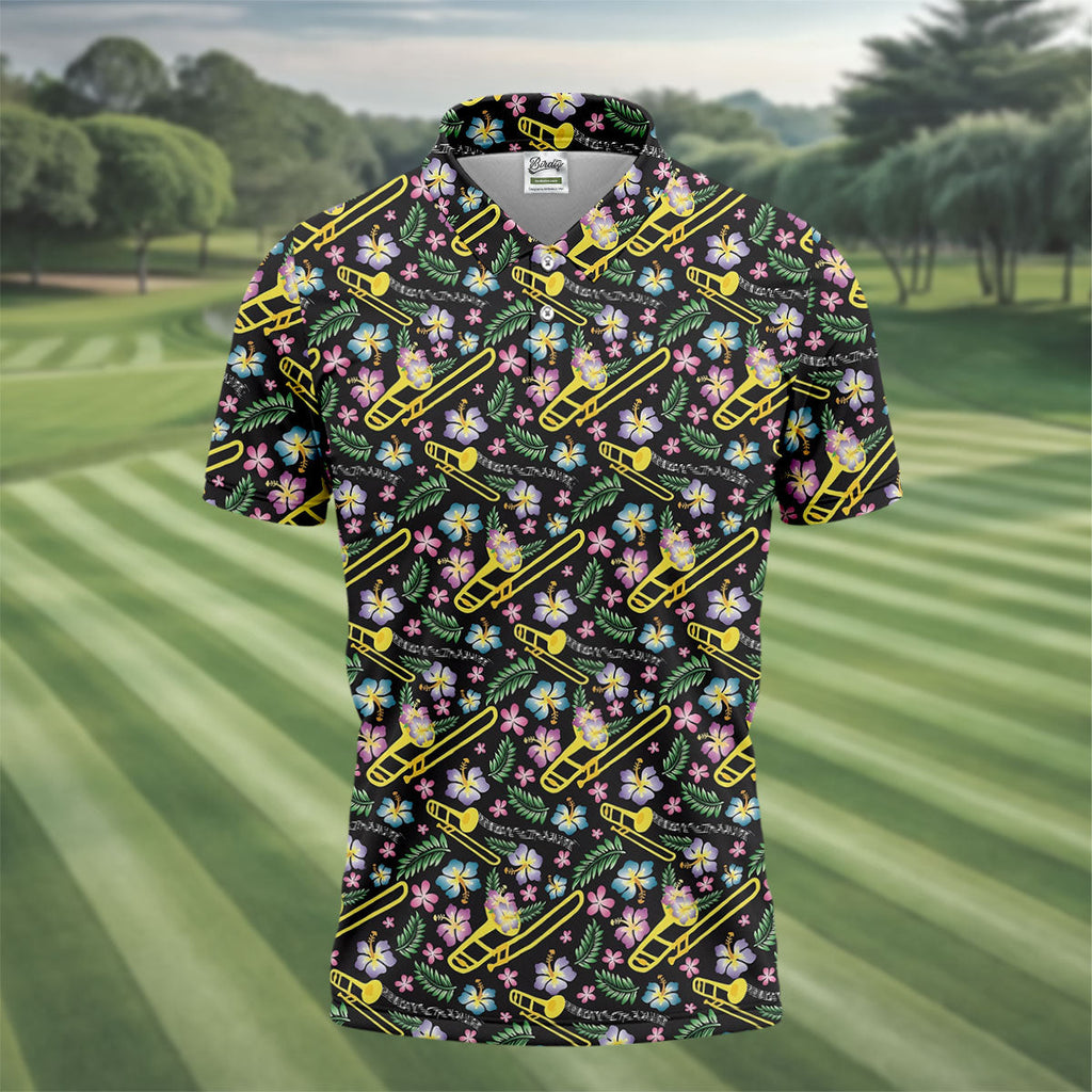 Trombones Floral Tropical Vibe Golf Tops For Men, Polo Shirts For Men, Golf Shirts For Men