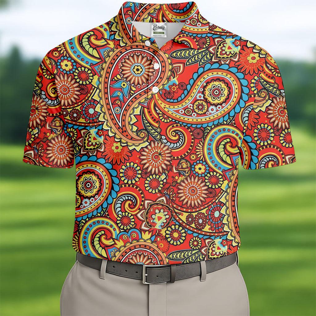 Paisley Design Golf Tops For Men, Boho Pattern Golf Shirts For Men, Polo Shirts For Men