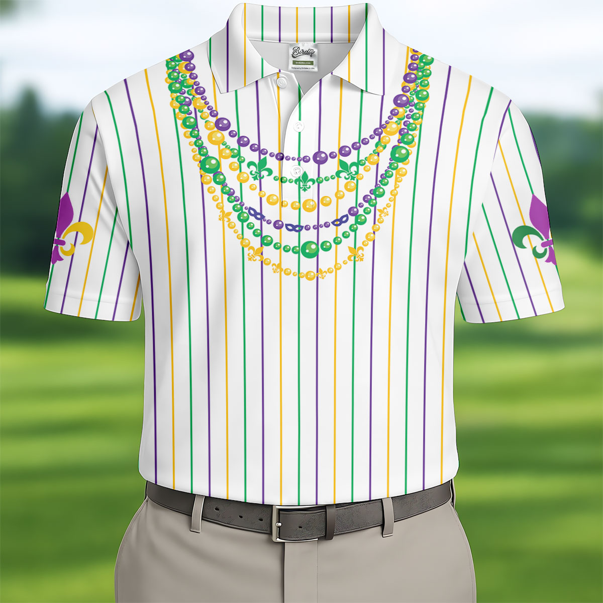 Mardi Gras Beads Necklaces Print White Golf Shirt, Golf Tops For Men, Polo Shirts For Men, Golf Shirts For Men
