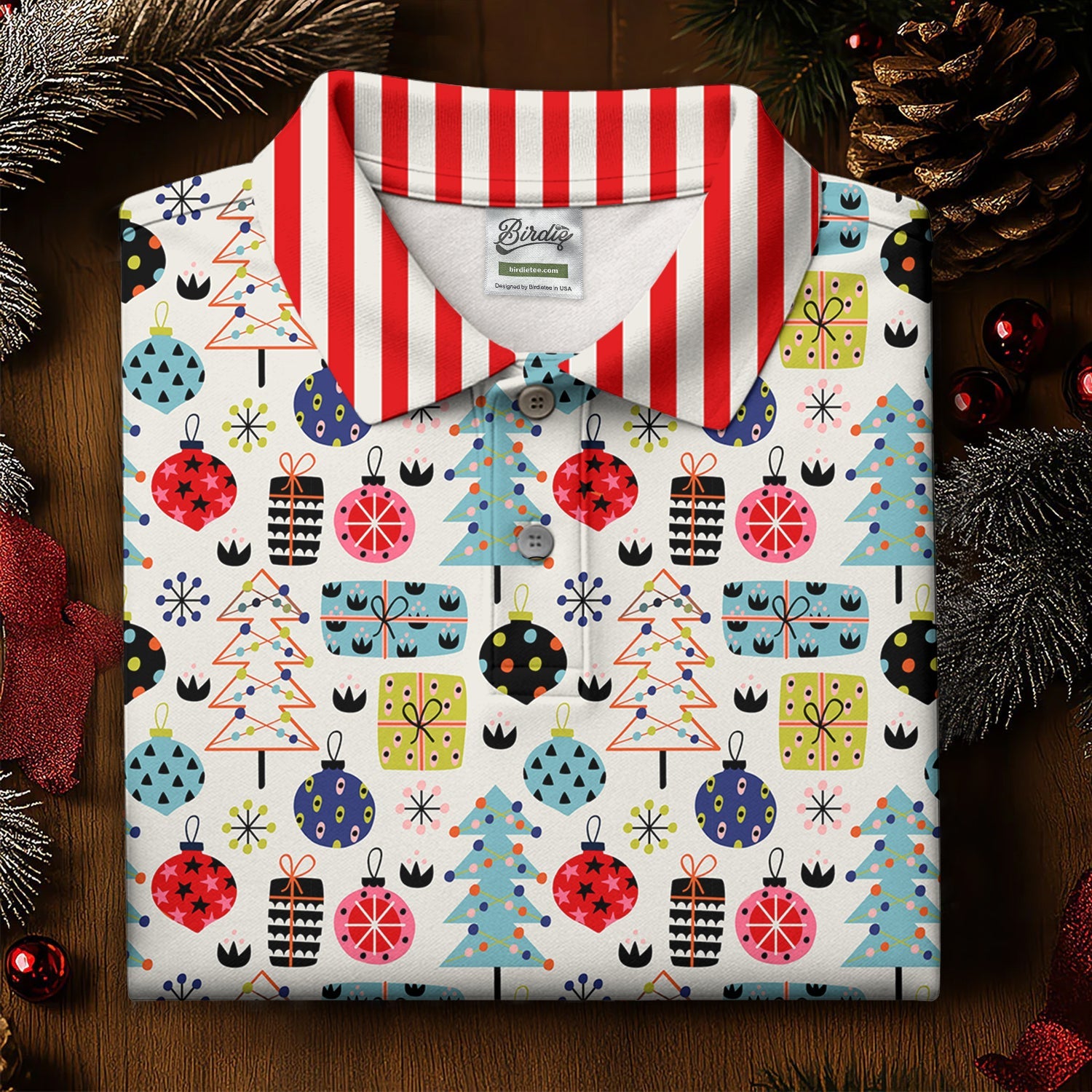 Colorful Christmas Men's Golf Polo Shirts, Christmas Golf Shirt, Cute Golf Outfit, Golf Gift For Men