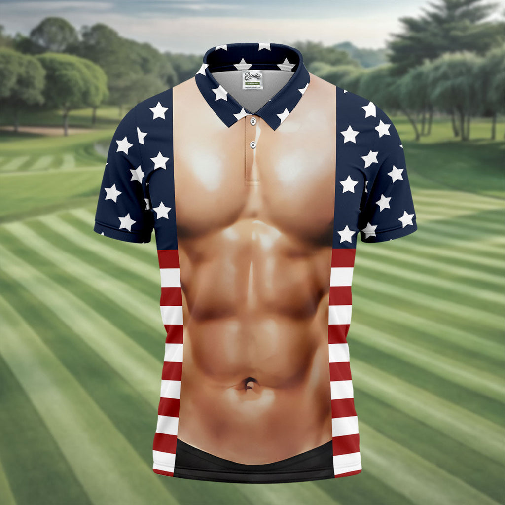 American Flag Pattern Men's Funny Golf Shirts, 250th Anniversary Performance Golf Shirt, Polo Shirts For Men