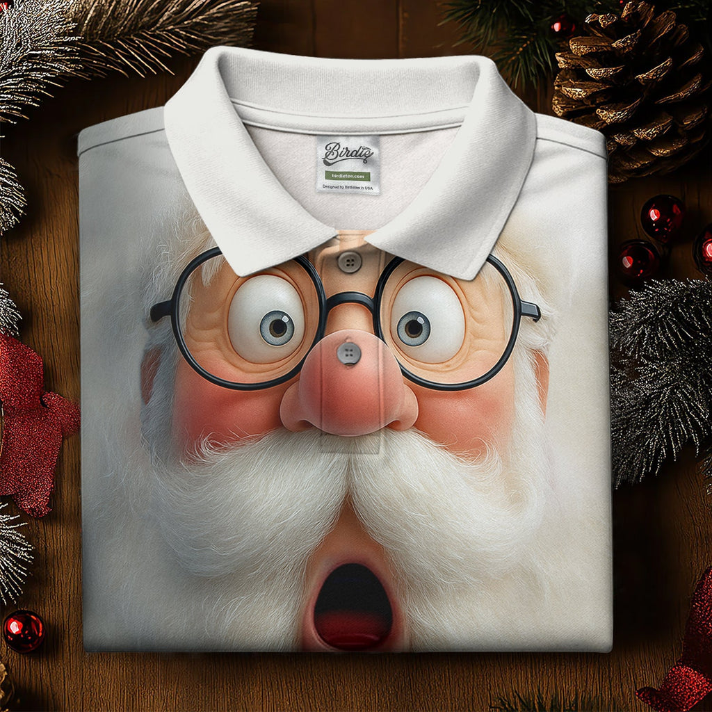 Surprised Funny Santa Claus Face Men's Golf Polo Shirts, Christmas Golf Shirt, Golf Gift For Men