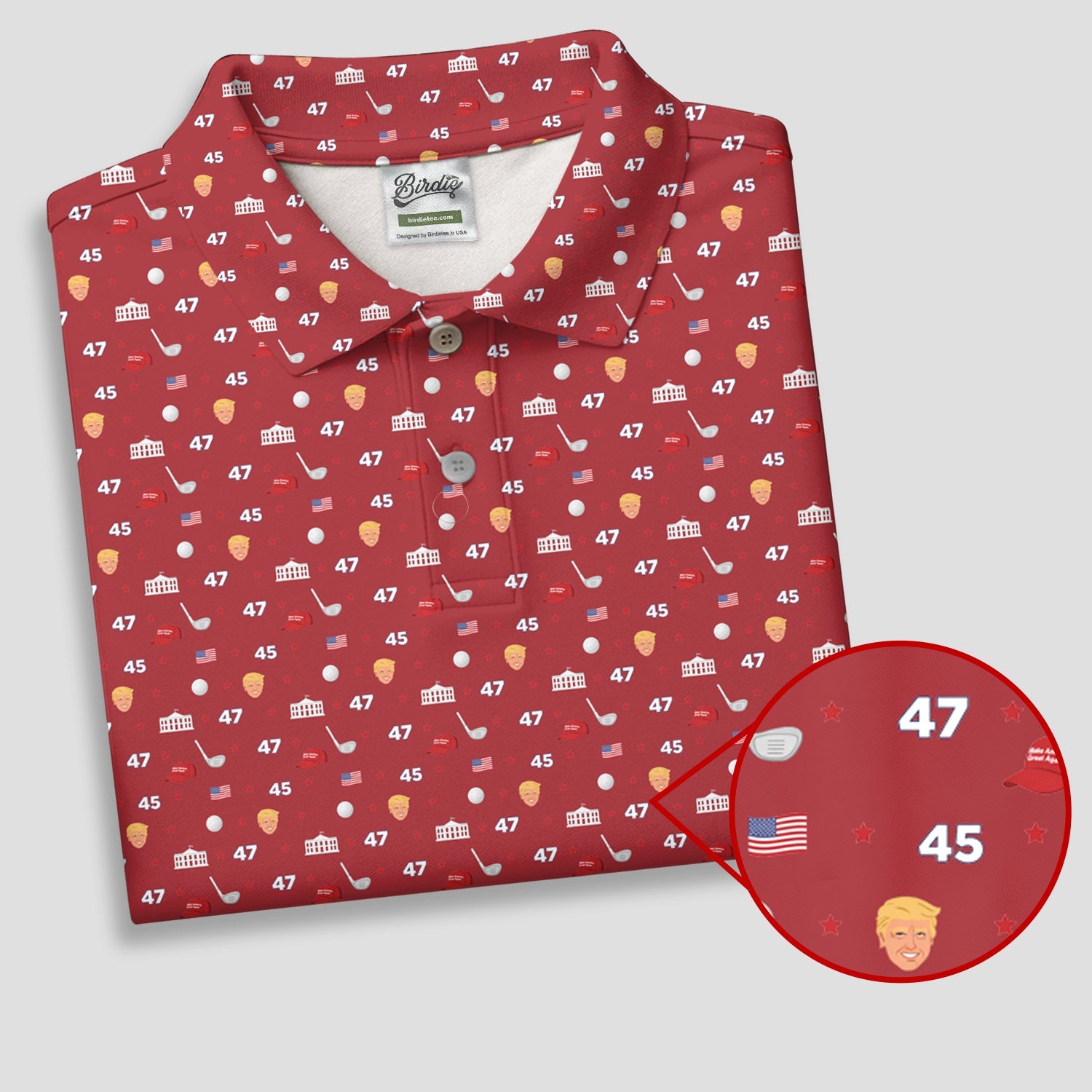 45 47 US Flag Pattern Red Golf Shirt, Funny Golf Shirt, Golf Shirts For Men, Golf Gift For Men