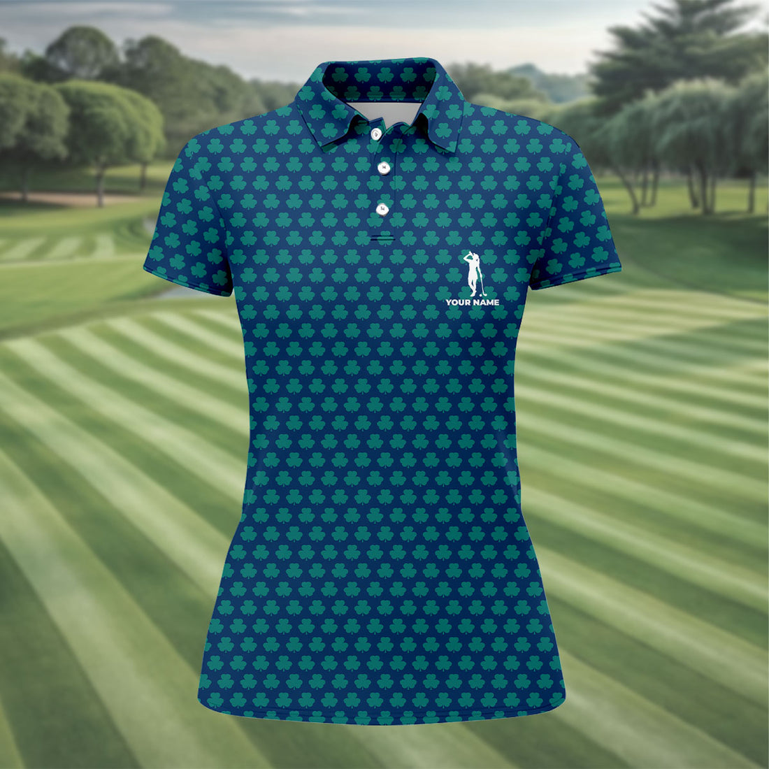 Three Leaf Clover Seamless Pattern St Patrick's Day Golf Shirt, Women's Golf Tops, Ladies Golf Polos