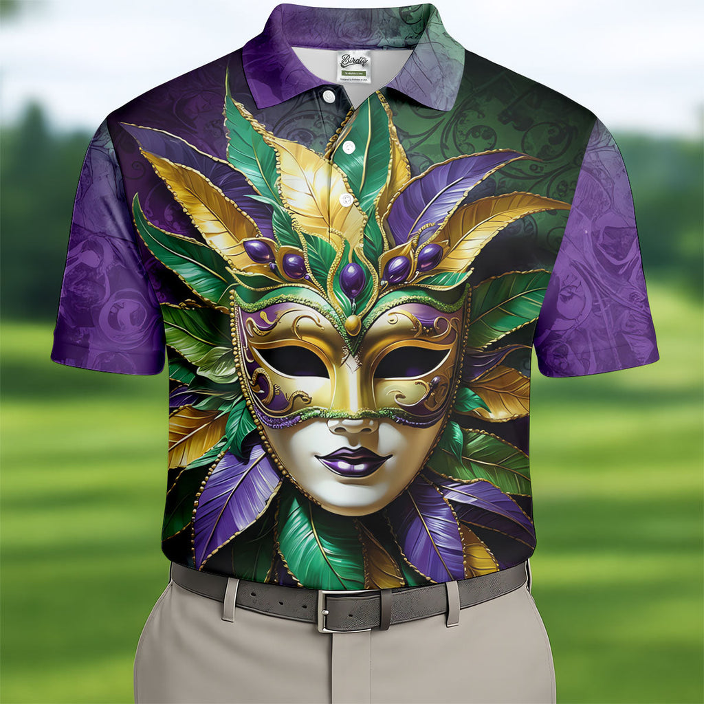 Mardi Gras Festival Mask All Over Print Golf Tops For Men, Polo Shirts For Men, Golf Shirts For Men