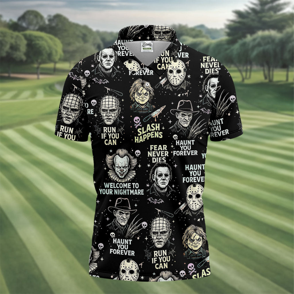 Scream Squad Horror Halloween Character Halloween Polo Shirts, Horror Movie Shirt, Men's Golf Polo