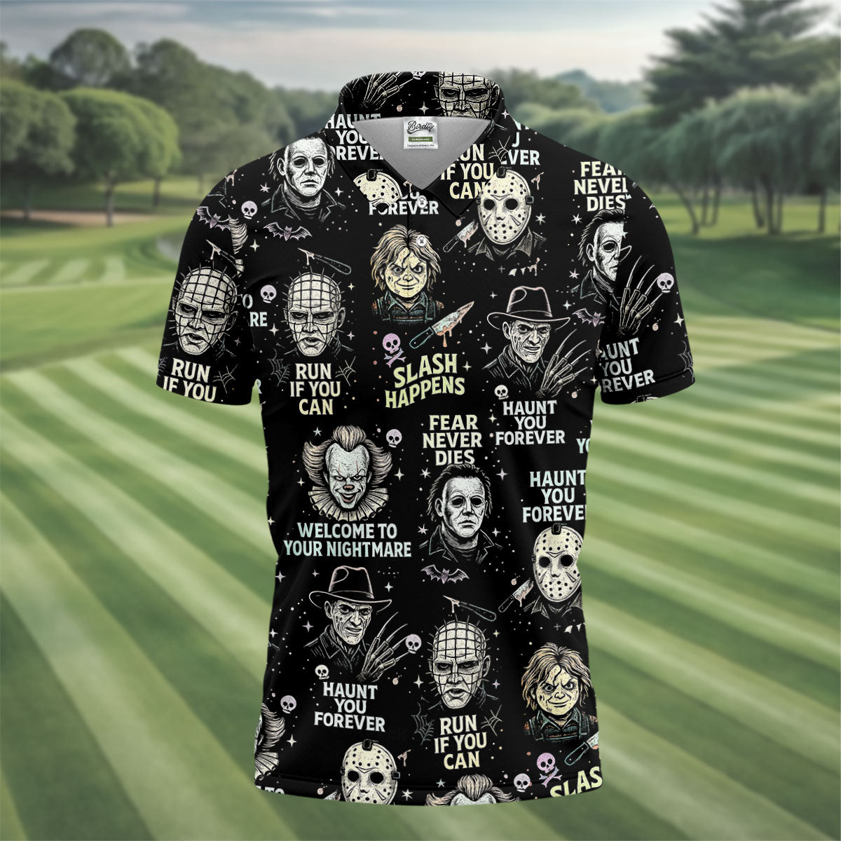 Scream Squad Horror Halloween Character Halloween Polo Shirts, Horror Movie Shirt, Men's Golf Polo