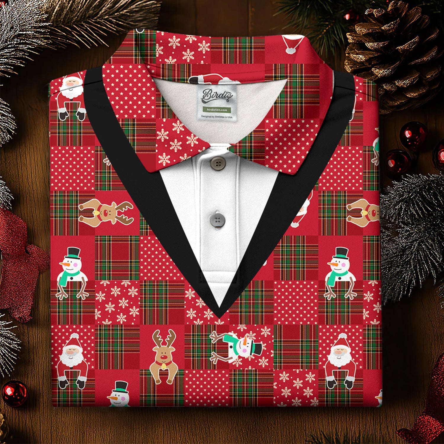 Red Plaid Funny Holiday Vintage Print Men's Golf Polo Shirts, Christmas Golf Shirt, Golf Gift For Men