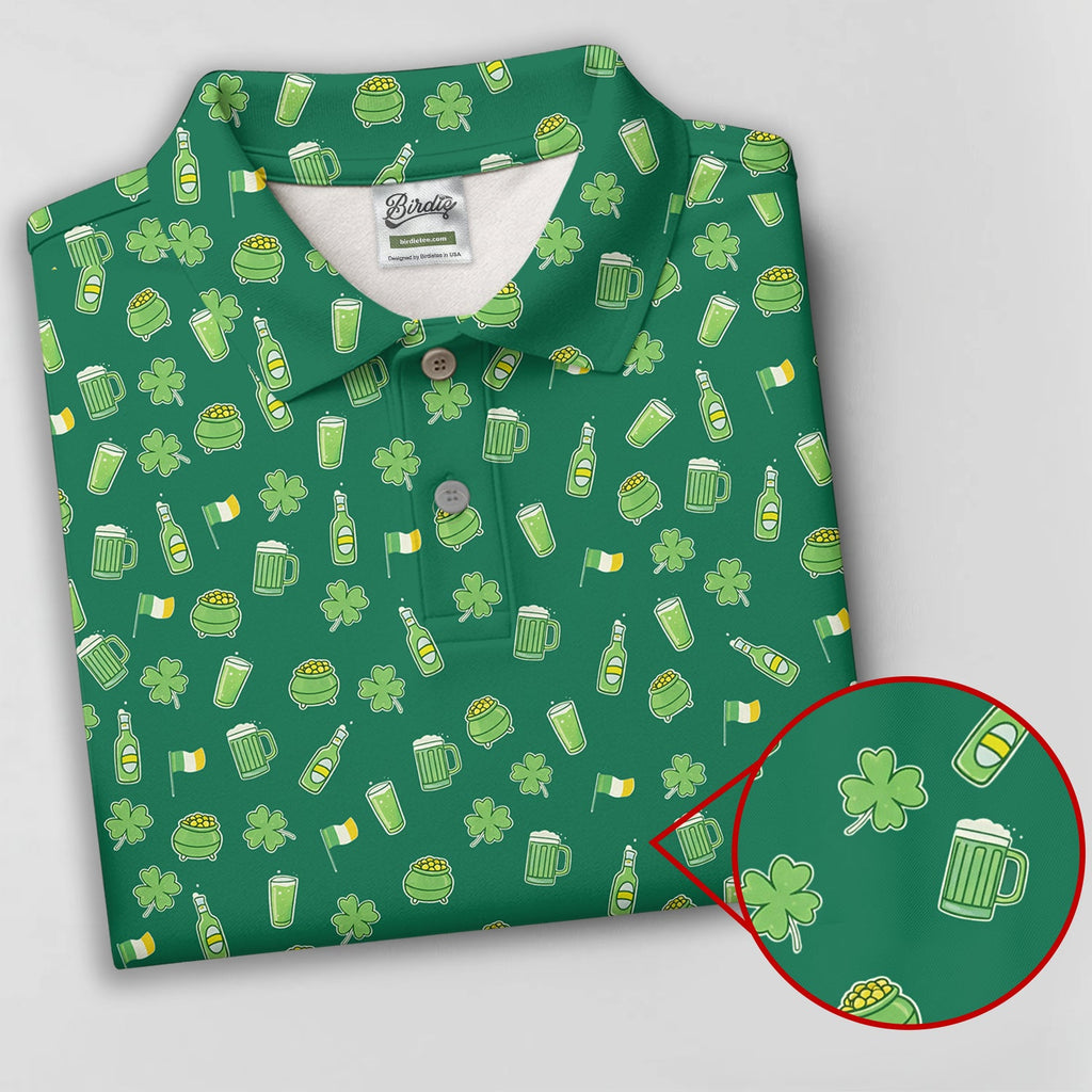 St Patrick's Day Beer Four Leaf Clovers Gold Pots Green Golf Shirt, Polo Shirts For Men, Golf Shirts For Men