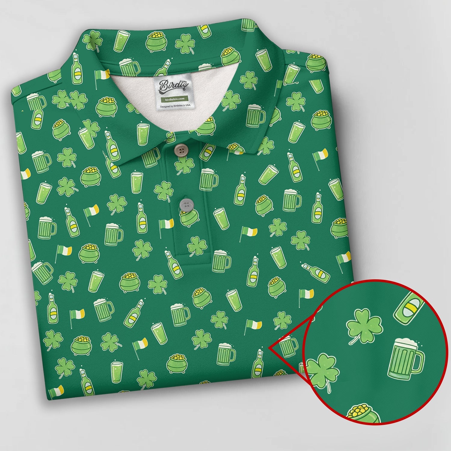 St Patrick's Day Beer Four Leaf Clovers Gold Pots Green Golf Shirt, Polo Shirts For Men, Golf Shirts For Men