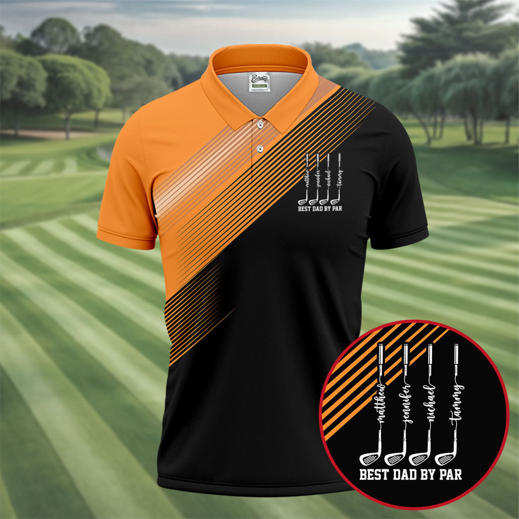 Best Dad By Par Diagonal Striped Father's Day Golf Shirt, Golf Gift For Dad, Polo Shirts For Men