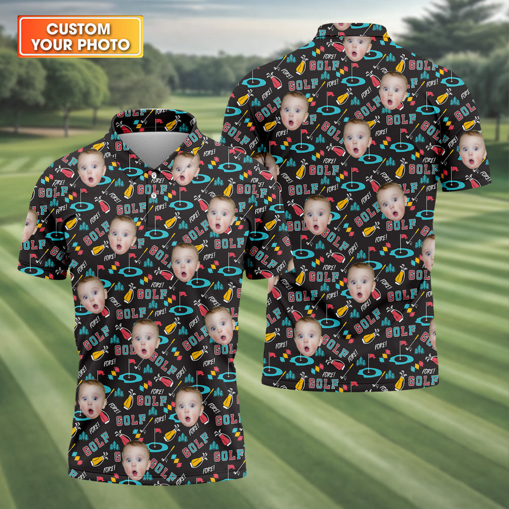 Custom Shirts With Faces, Funny Golf Polo ShirtGifts For The Golfing Dad, Golf Gift For Dad