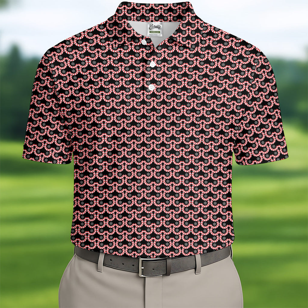 Christmas Snowflake Candy Cane Golf Shirt, Fun Golf Shirts For Men, Golfing Apparel, Golf Shirts For Men