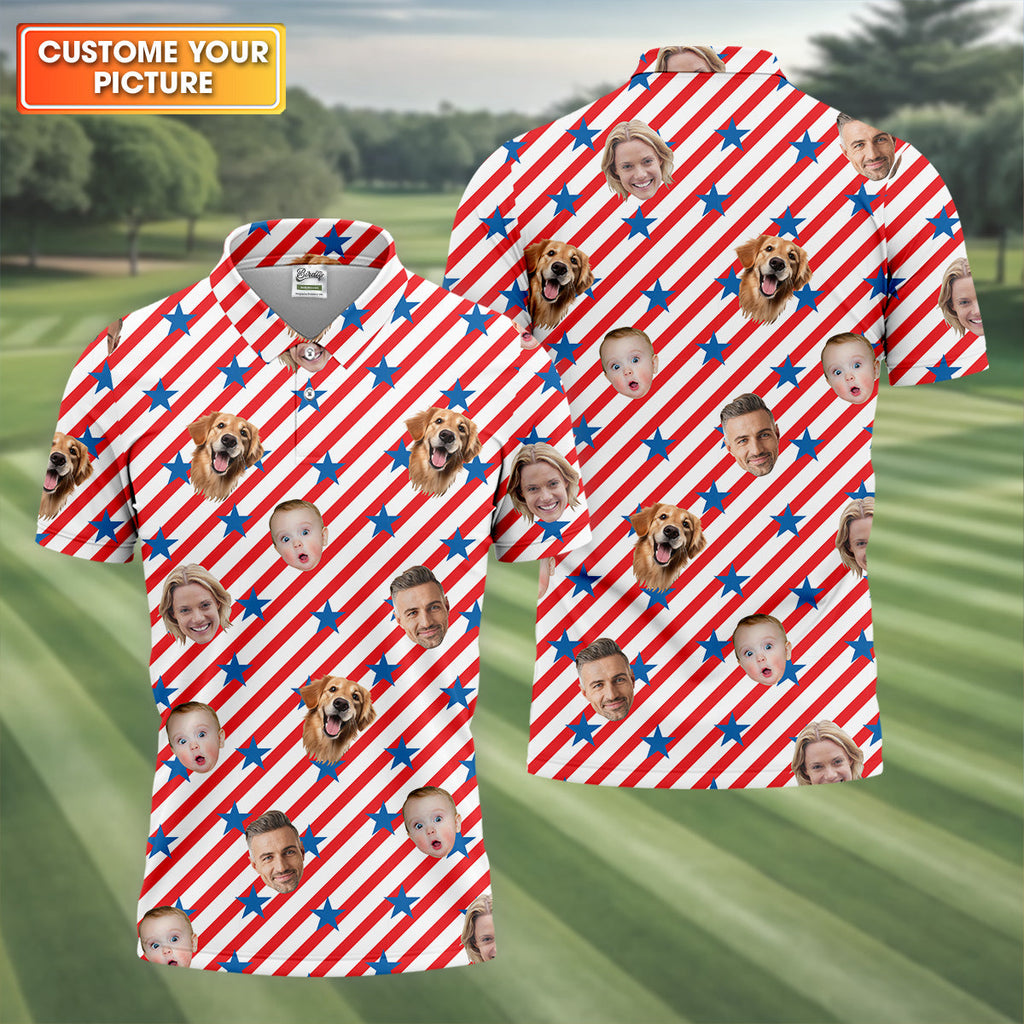 4th Of July Golf Polo, Custom Independence Days Shirts With Faces, Men's Golf Polo Shirt
