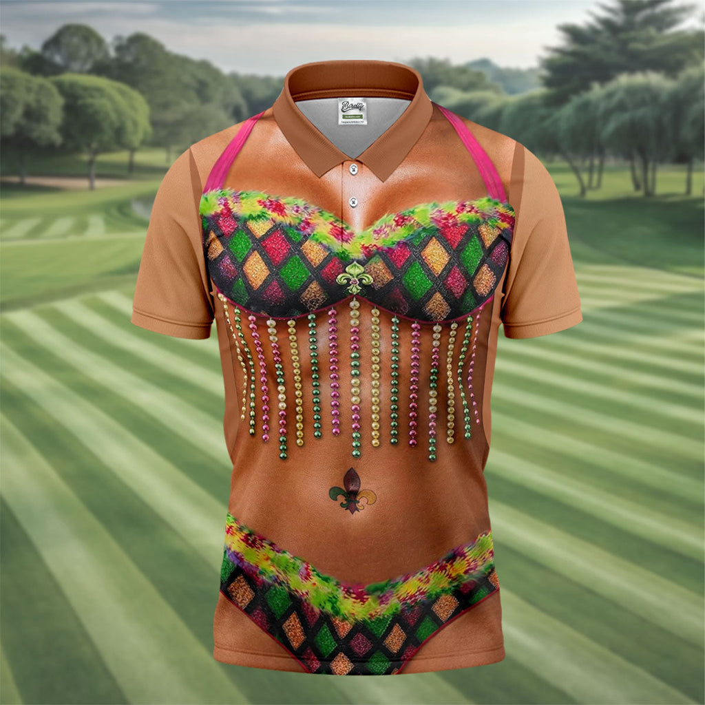 Muscle Body Funny Print Mardi Gras Golf Shirt, Fun Golf Shirts For Men, Polo ShirtFor Men, Golf Shirts For Men