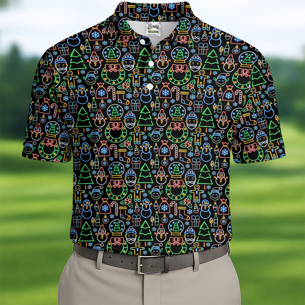 Neon Christmas Retro Style Men's Golf Polo Shirt Christmas Golf Shirt, Polo ShirtFor Men