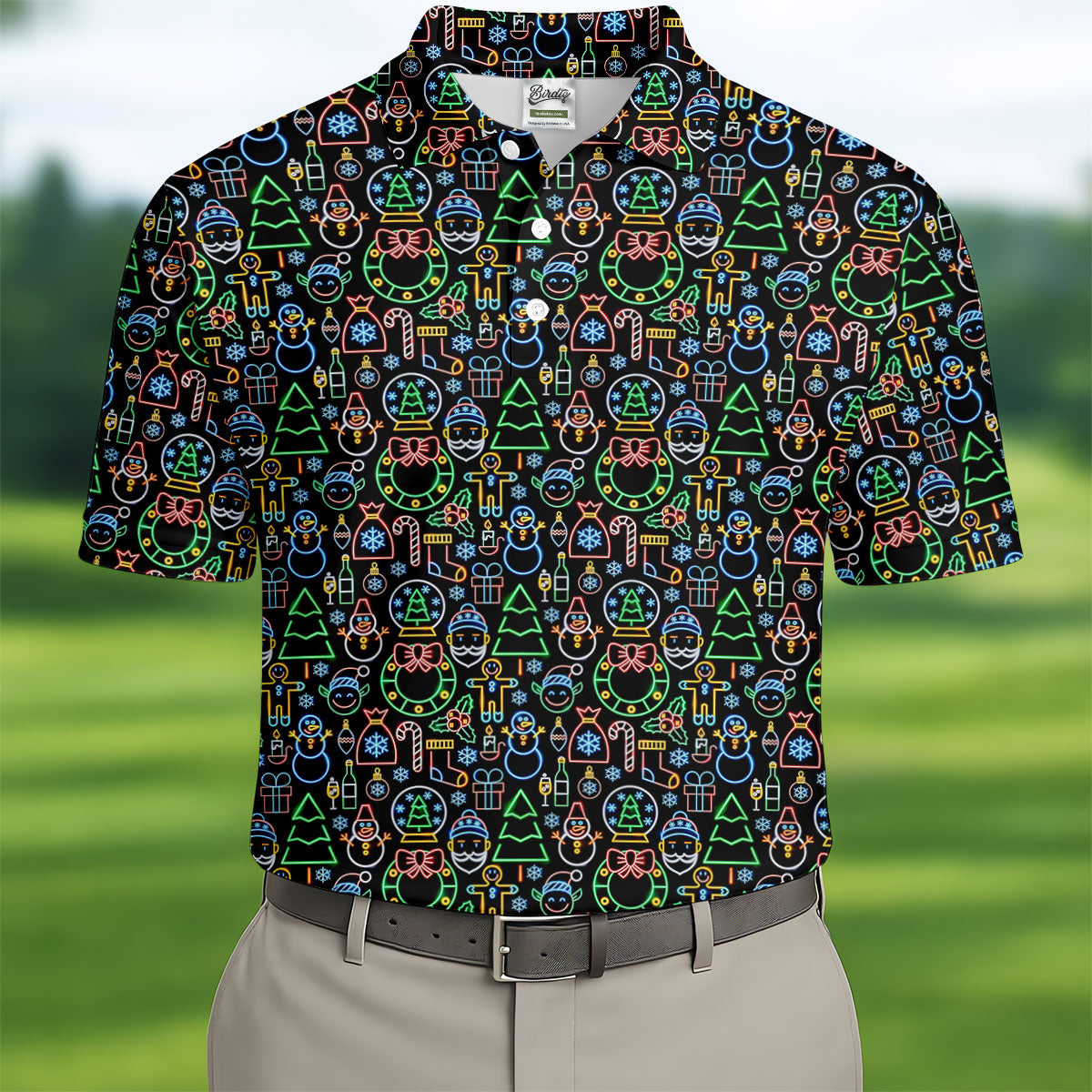 Neon Christmas Retro Style Men's Golf Polo Shirt Christmas Golf Shirt, Polo ShirtFor Men