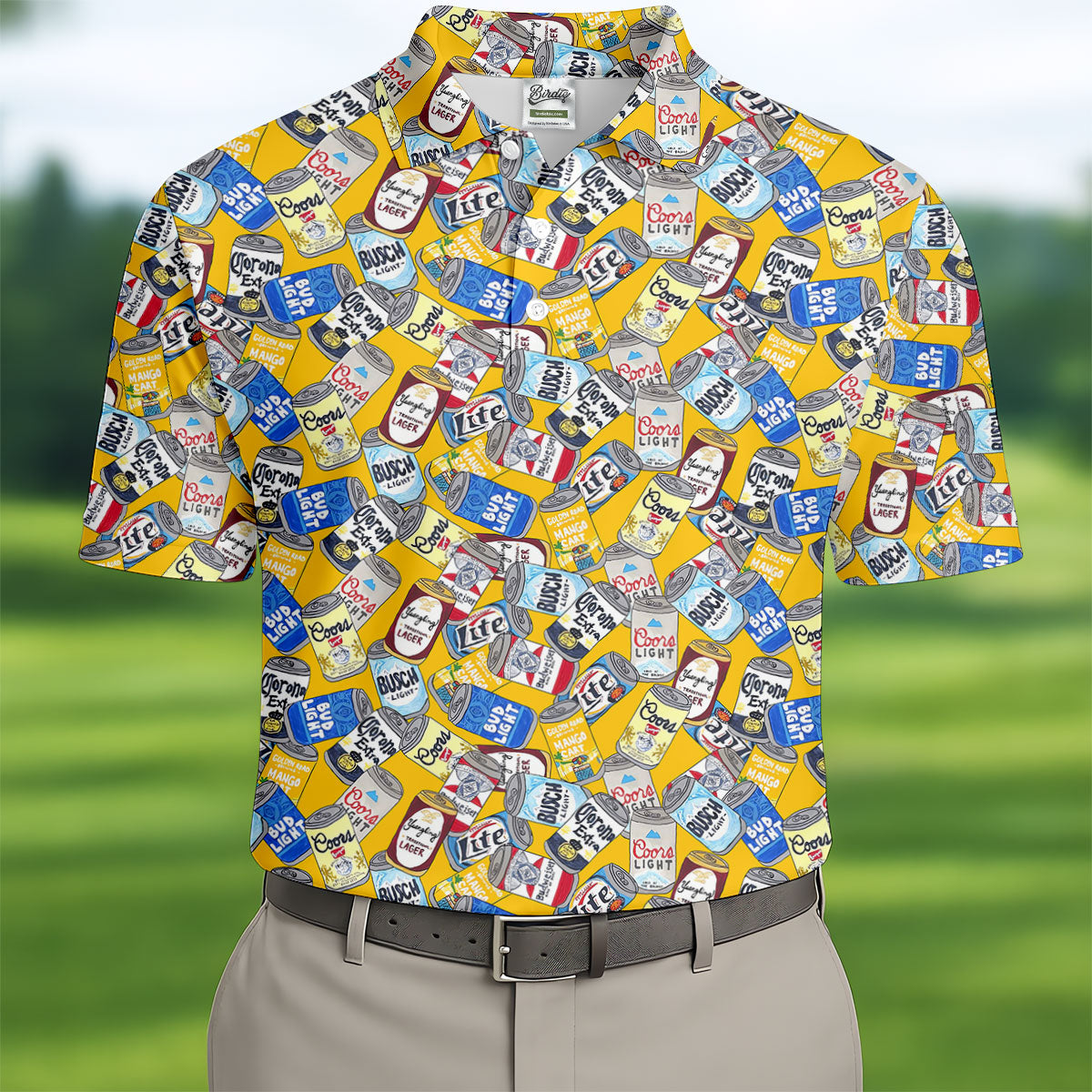 American Beer Cans Yellow Golf Shirt, Golf And Beer Polo ShirtFor Men, Golf Shirts For Men