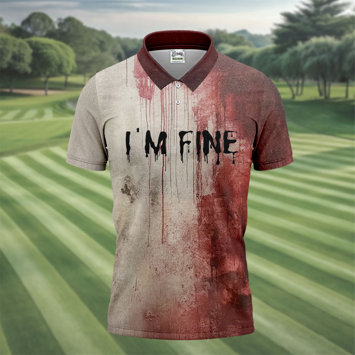 I'm Fine Halloween Blood Splatter Golf Tops For Men, Horror Blood Polo Shirts For Men, Unique Gift For Golfer