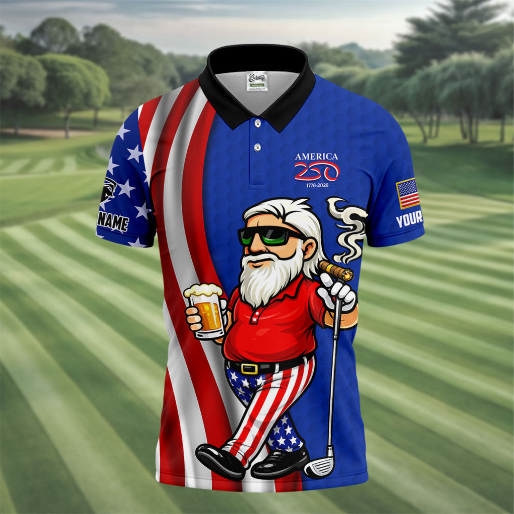 America 250 Patriotic Man 4th Of July Navy Golf Shirt, Golf And Beer Golf Shirts For Men