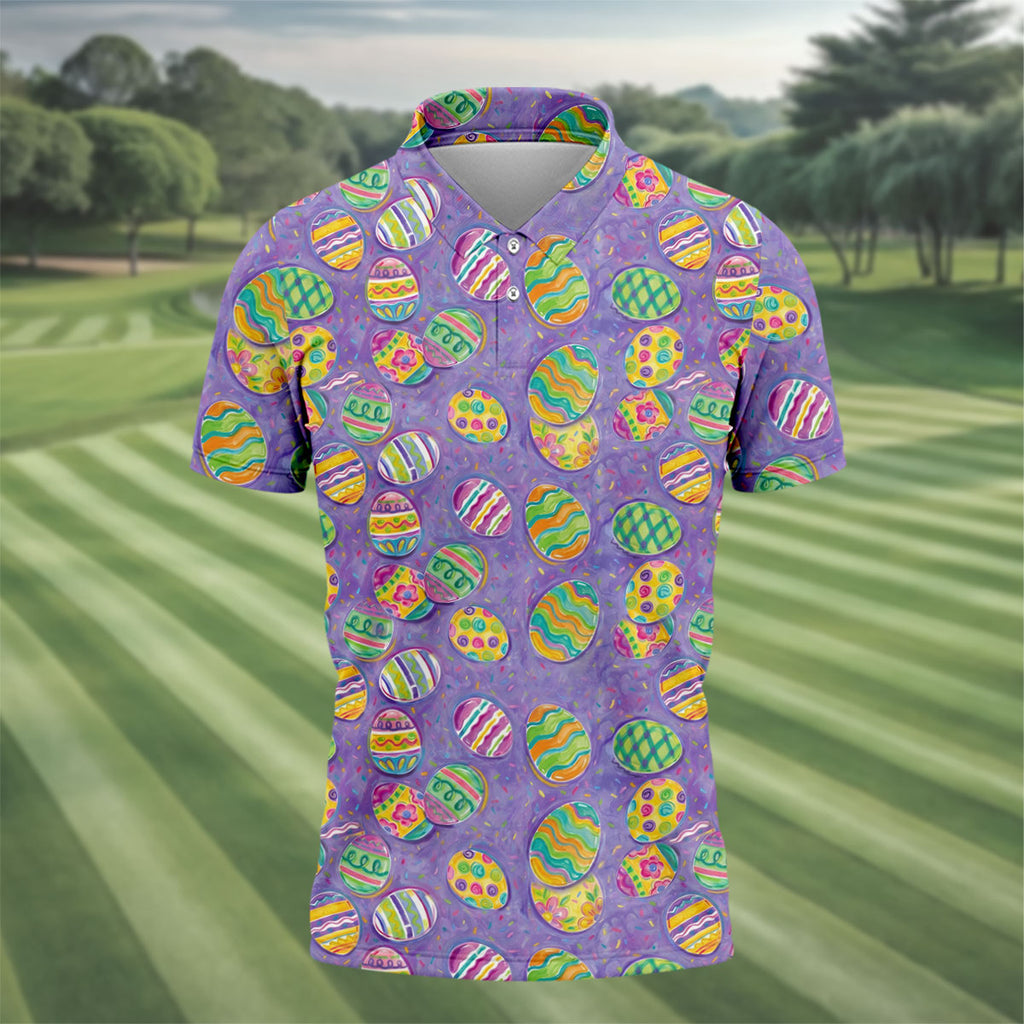 Colorful Painted Easter Eggs Golf Shirts For Men, Cute Golf Outfit, Polo Shirts For Men