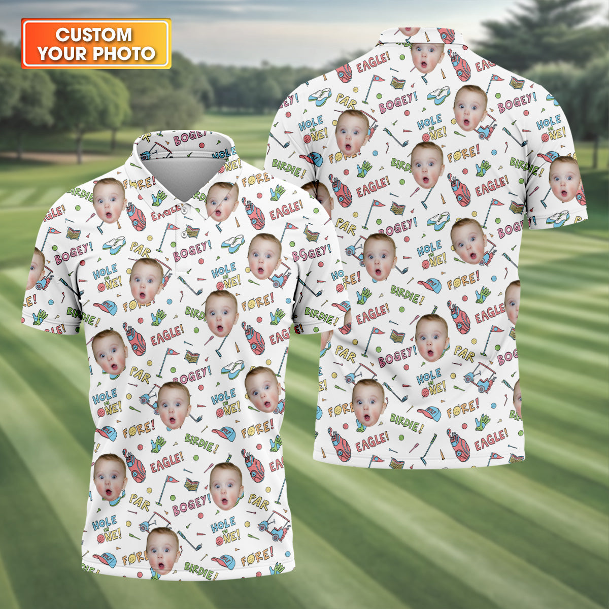 Custom Photo Shirt, Funny Golf Polo ShirtGolf Presents For Dad, Christmas Golf Gift