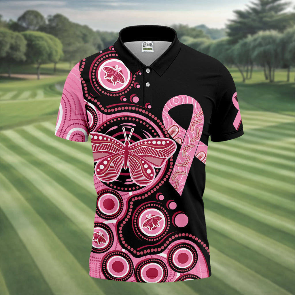 Breast Cancer Pink Butterfly Golf Tops For Men, Cancer Awareness Shirt, Polo Shirts For Men