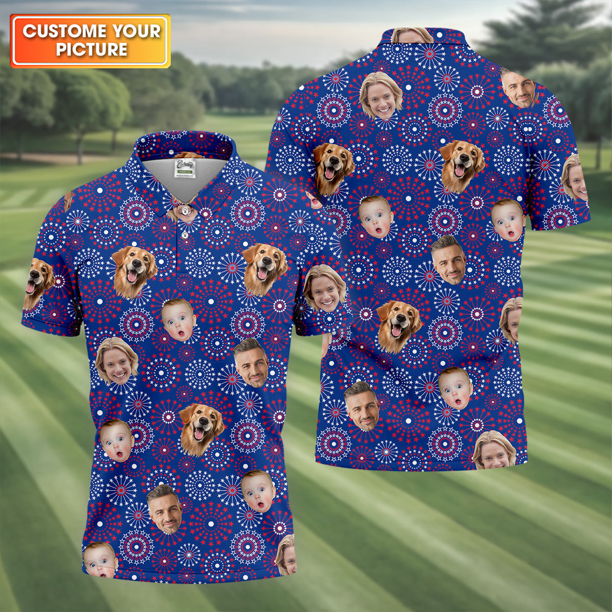 4th Of July Personalized Face Shirts, Men's Golf Polo Shirt, Patriotic Golf Polo Shirt, Gifts For The Golfing Dad