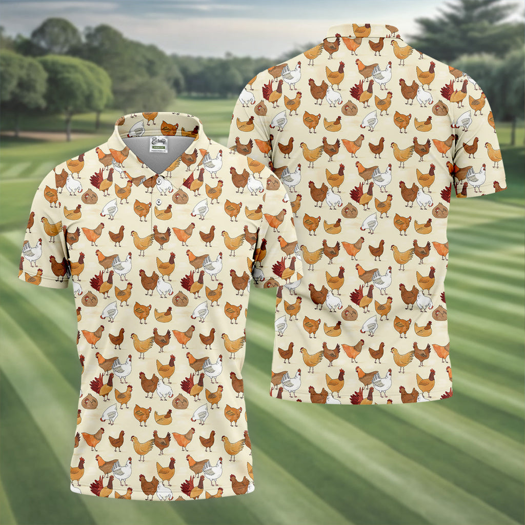 Chicken Family Custom Men's Funny Graphic Golf Polo ShirtChicken Lover Gifts, Dad Golf Gift