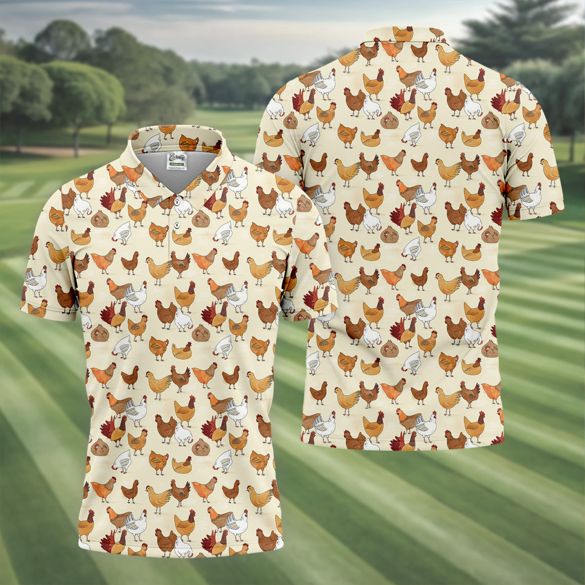 Chicken Family Custom Men's Funny Graphic Golf Polo ShirtChicken Lover Gifts, Dad Golf Gift