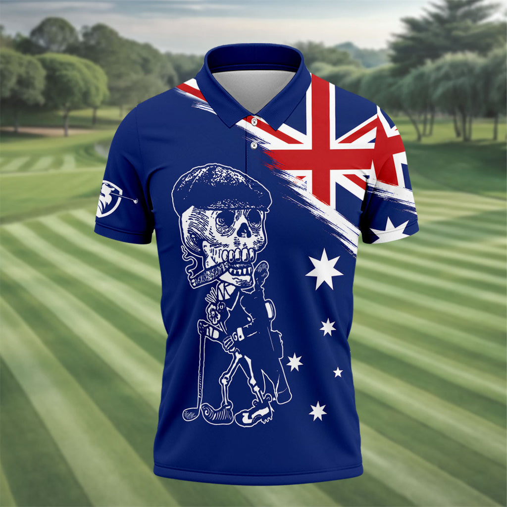 I Was One Under Today Skeleton Golfer Australia Flag Print Golf Tops For Men, Polo Shirts For Men