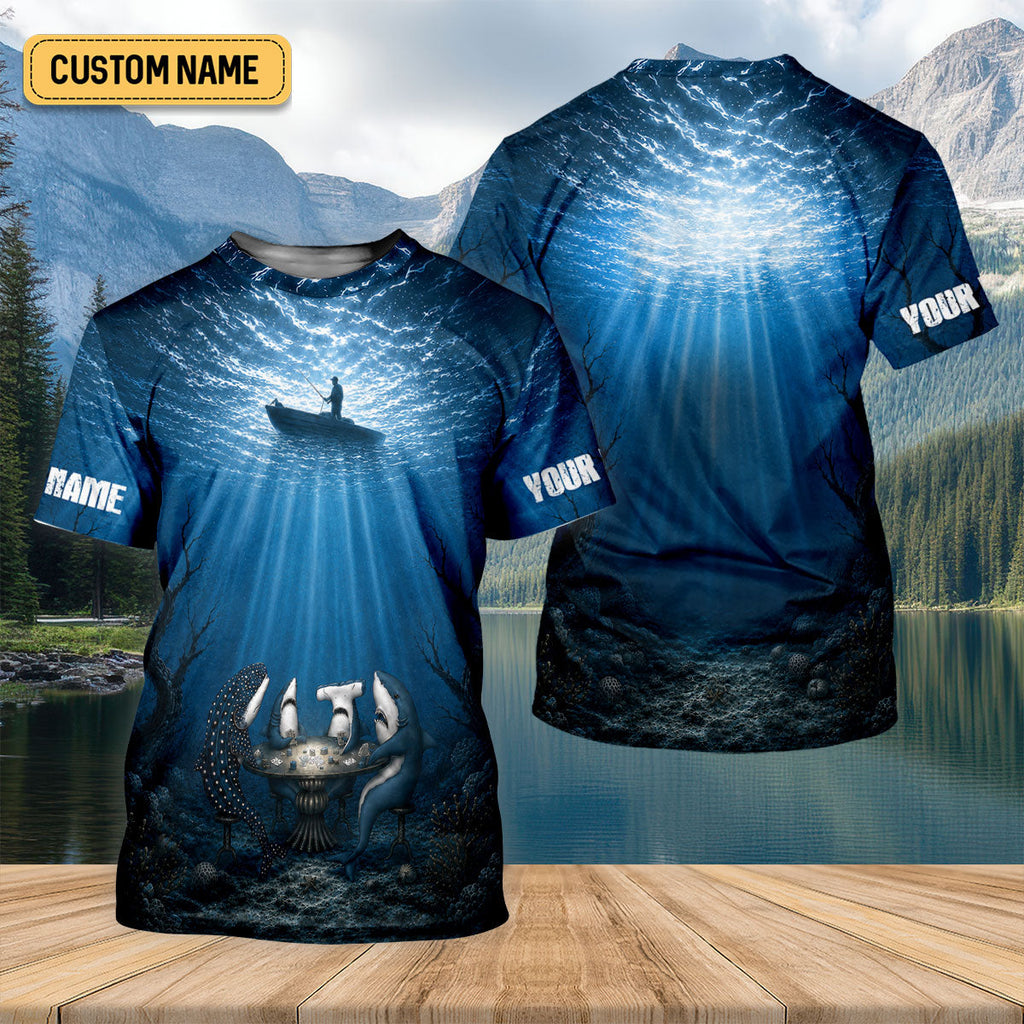Underwater Shark Poker Fishing UPF Shirt, Long Sleeve Fishing Shirt, Fishing Shirts For Men