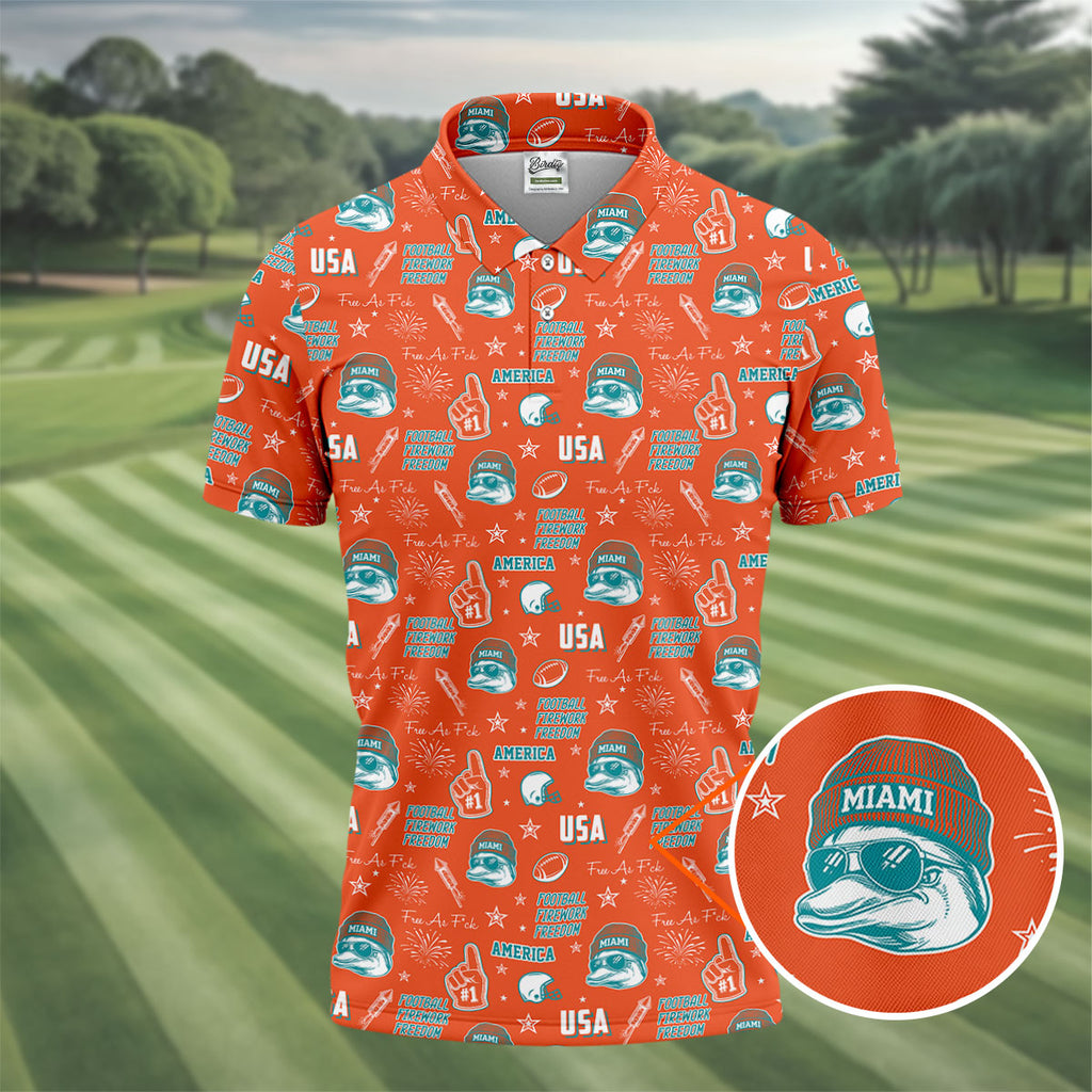 Cool Dolphin Beanie And Glasses Orange And Teal Sport Polo, American Football League Gift Ideas For Football Fans