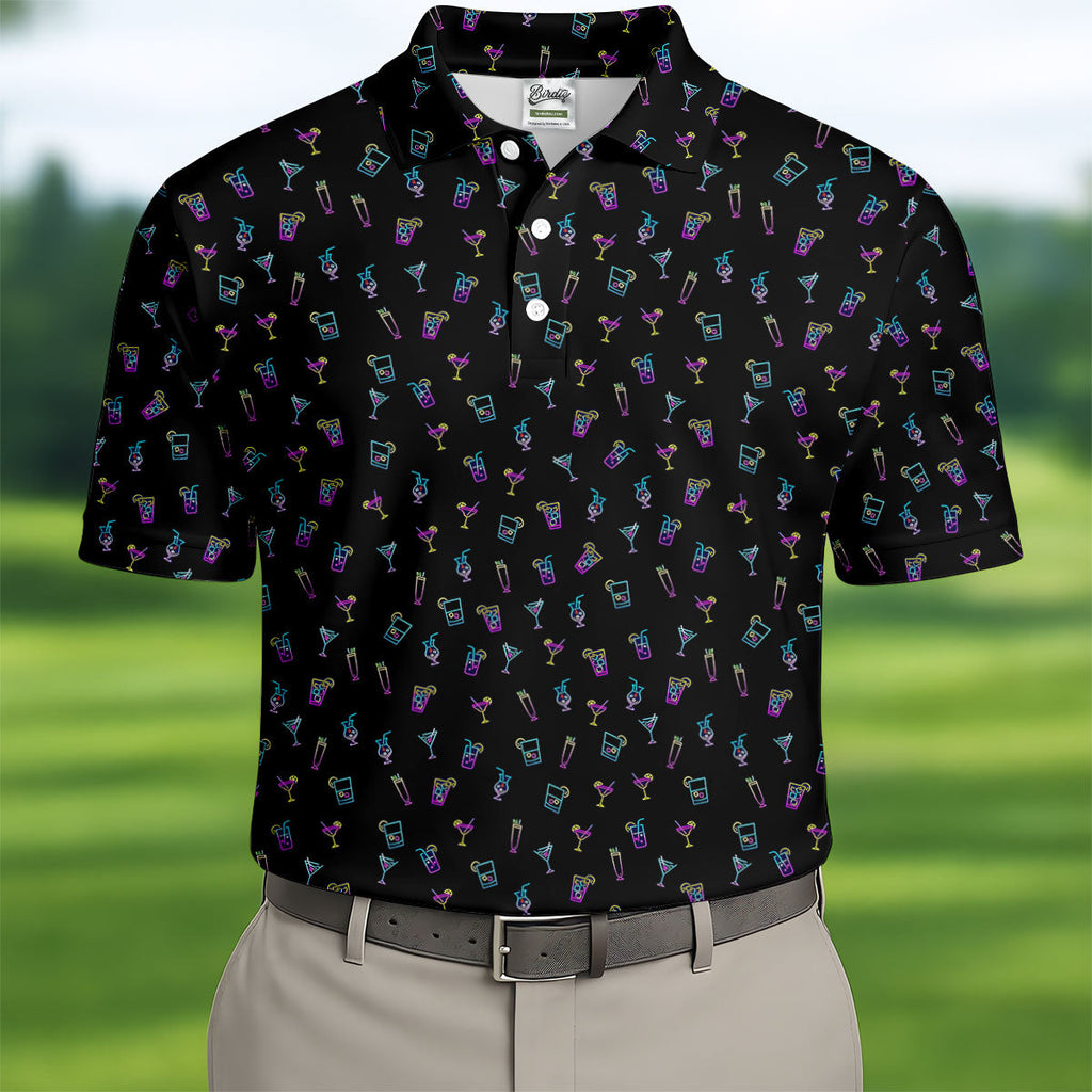 Neon Cocktail Retro Golf Shirt, Golf Tops For Men, Polo ShirtFor Men, Golf Shirts For Men