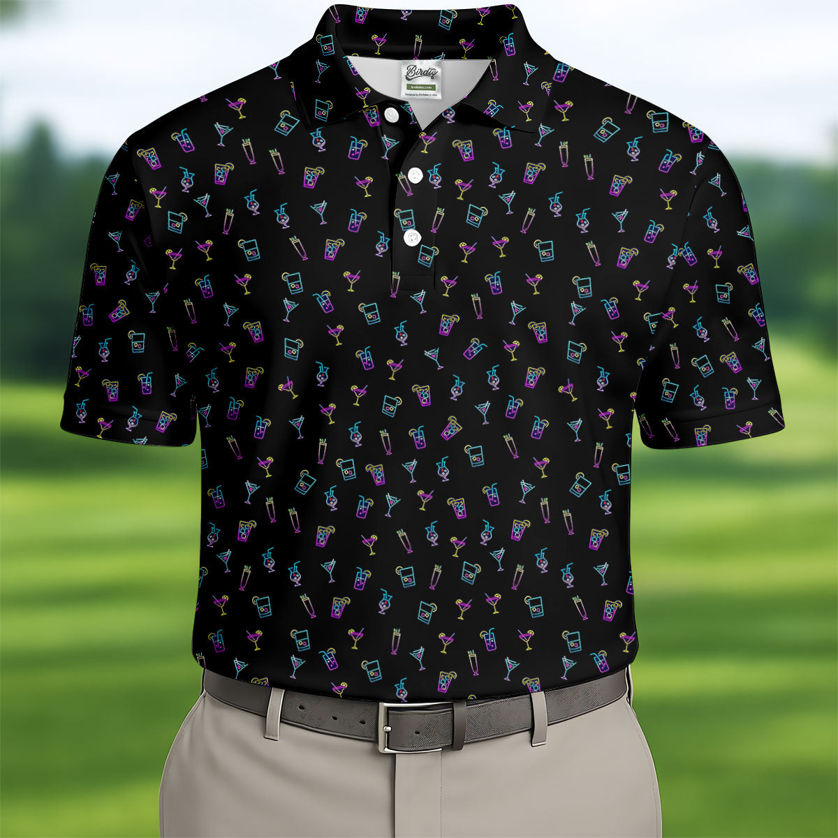 Neon Cocktail Retro Golf Shirt, Golf Tops For Men, Polo ShirtFor Men, Golf Shirts For Men