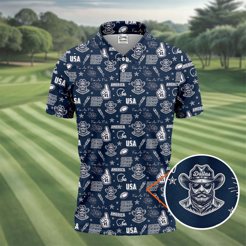 Cowboy Football Team Navy Blue And White Sport Polo, American Football League Gift Ideas For Football Fans