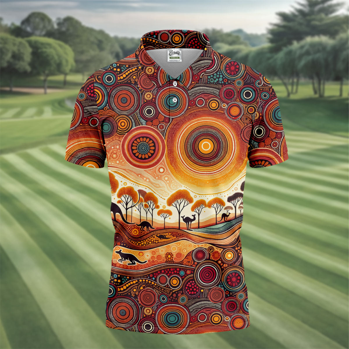 Australian Aboriginal Colourful Art Golf Tops For Men, Australia Kangaroo Polo Shirts For Men