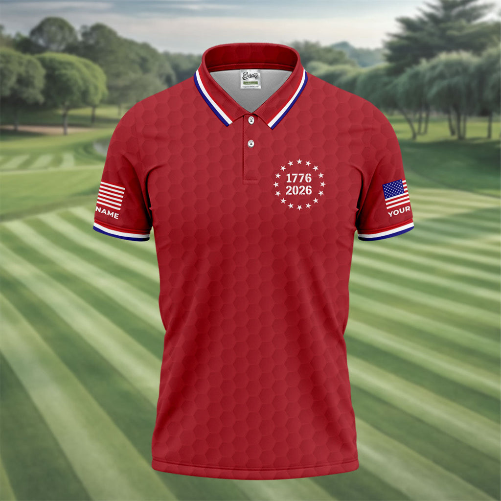 250 Years Quarter Millennnial Golf Ball Pattern Red Patriotic Golf Shirt, 4th Of July Golf Shirts For Men