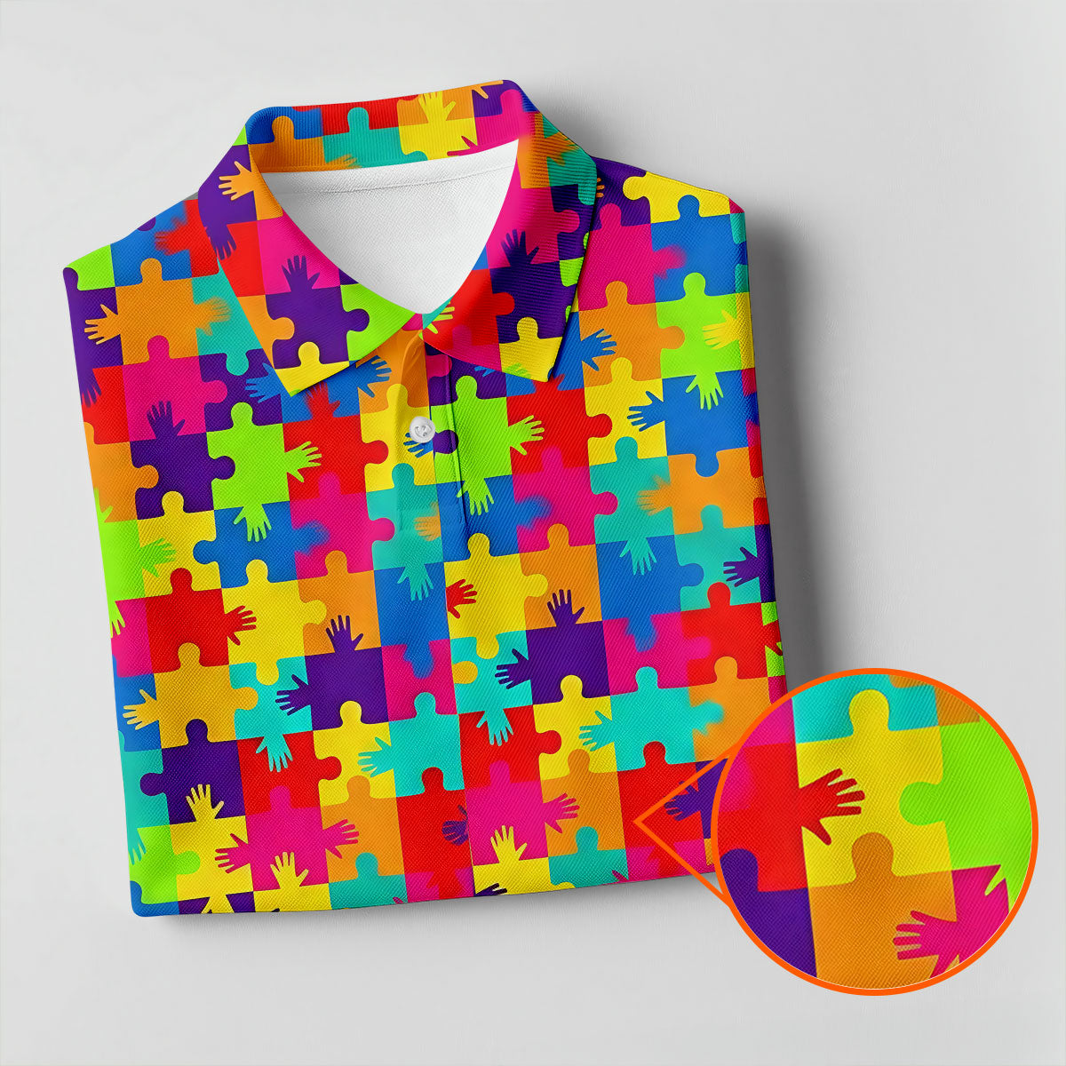 Colorful Handprints Autism Awareness Puzzle Golf Tops For Men, Polo Shirts For Men, Golf Shirts For Men