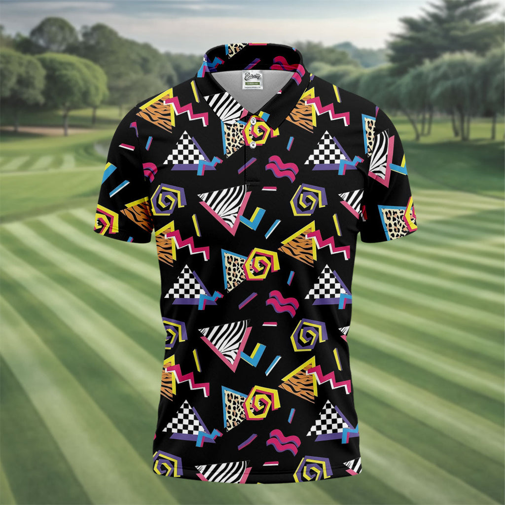 Abstract Geometric Leopard Zebra Animal Stripes 80s 90s Style Golf Tops For Men, Golf Shirts For Men