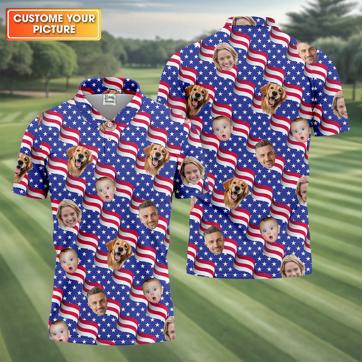 Funny 4th Of July Personalized Face Shirts, Men's Golf Polo Shirt, Patriotic Golf Polo Shirt, Dad Golf Gift