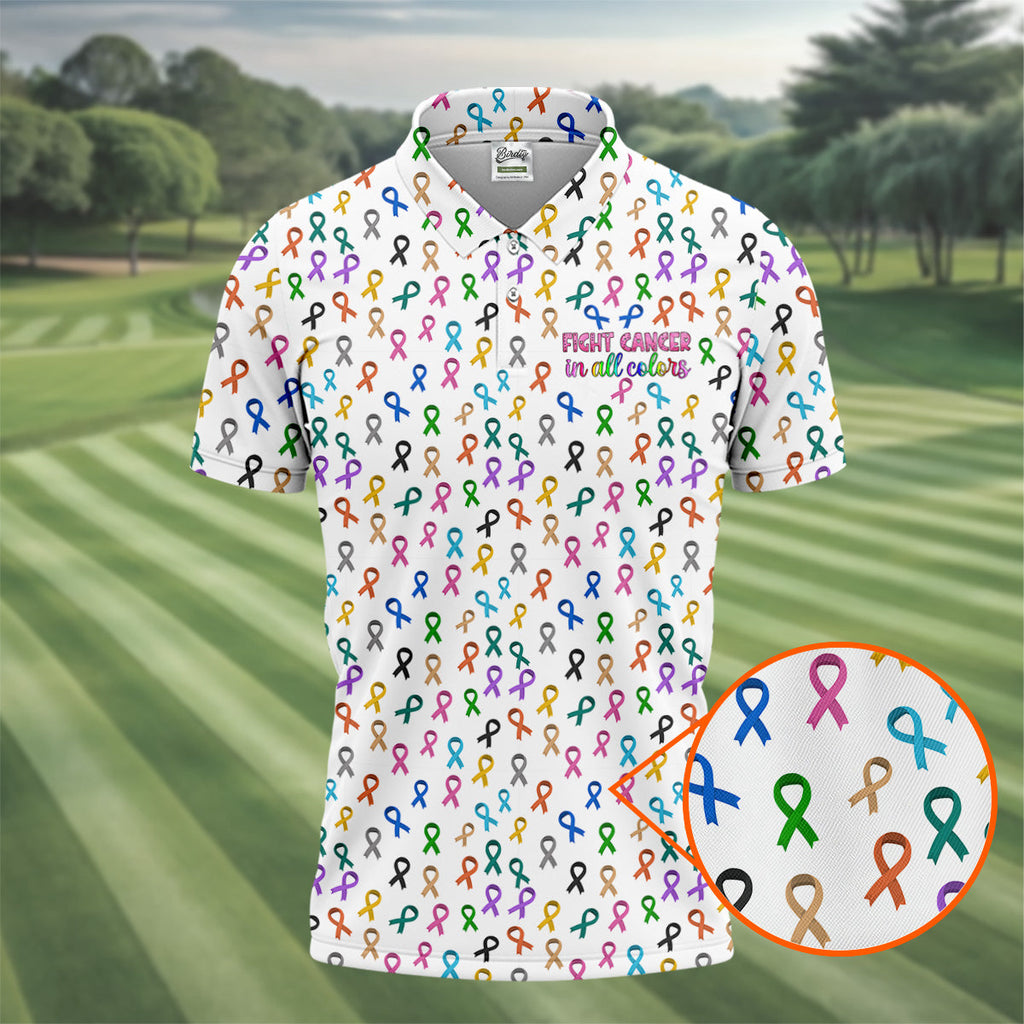 Fight Cancer In All Color Men's Golf Shirt, Cancer Awareness Shirt, Cancer Survivor Shirt, Golf Gift For Men