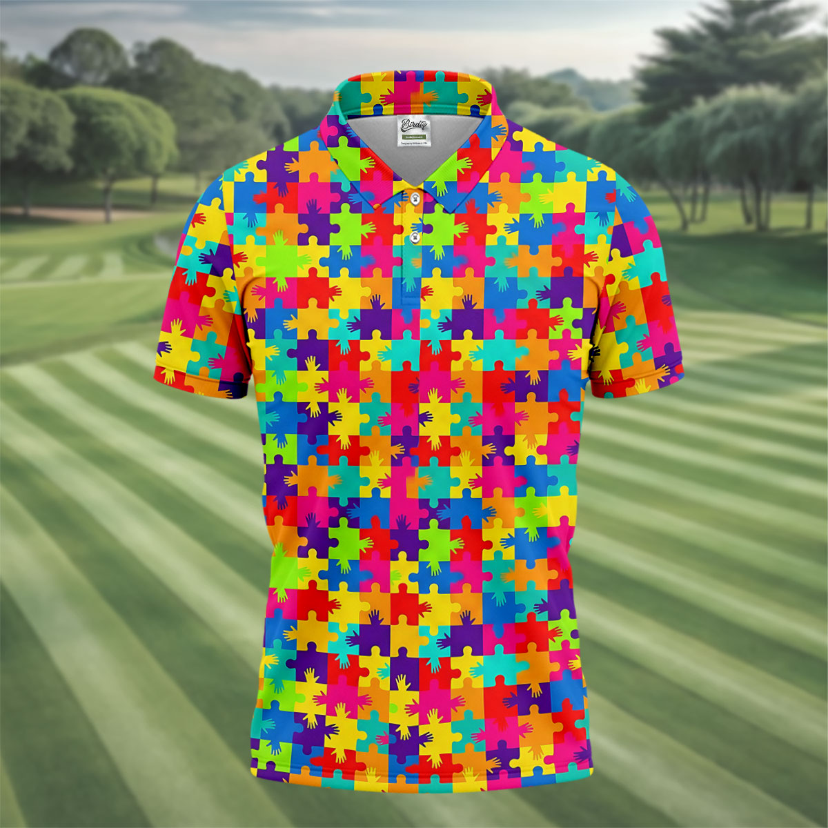 Colorful Handprints Autism Awareness Puzzle Golf Tops For Men, Polo Shirts For Men, Golf Shirts For Men