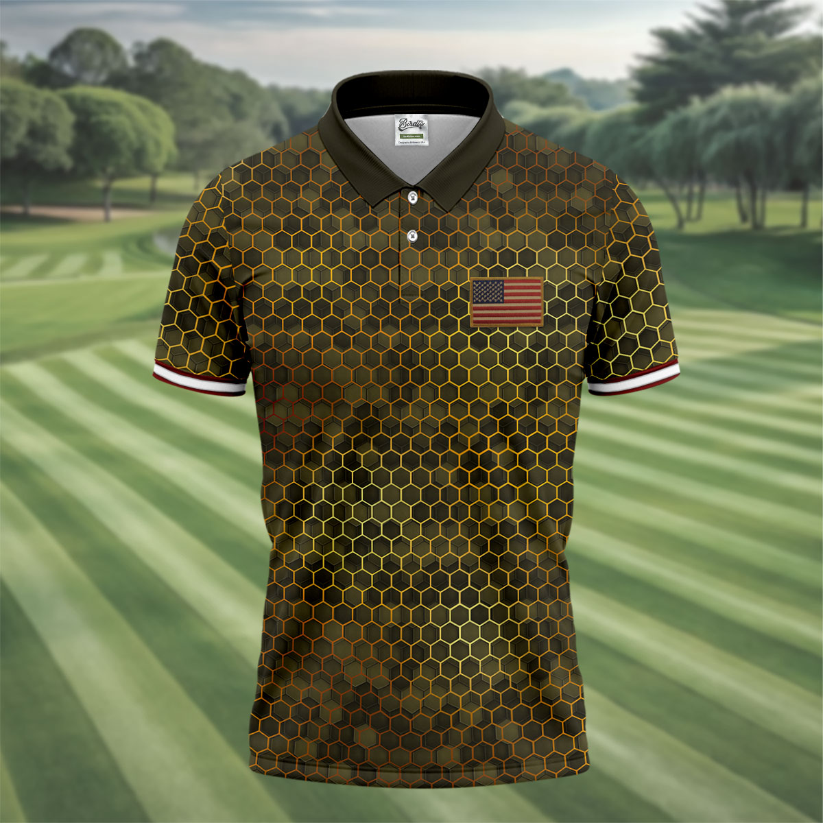 Hexagonal Camo Patriotic 4th Of July Golf Shirt, 250 Years Polo Shirts For Men