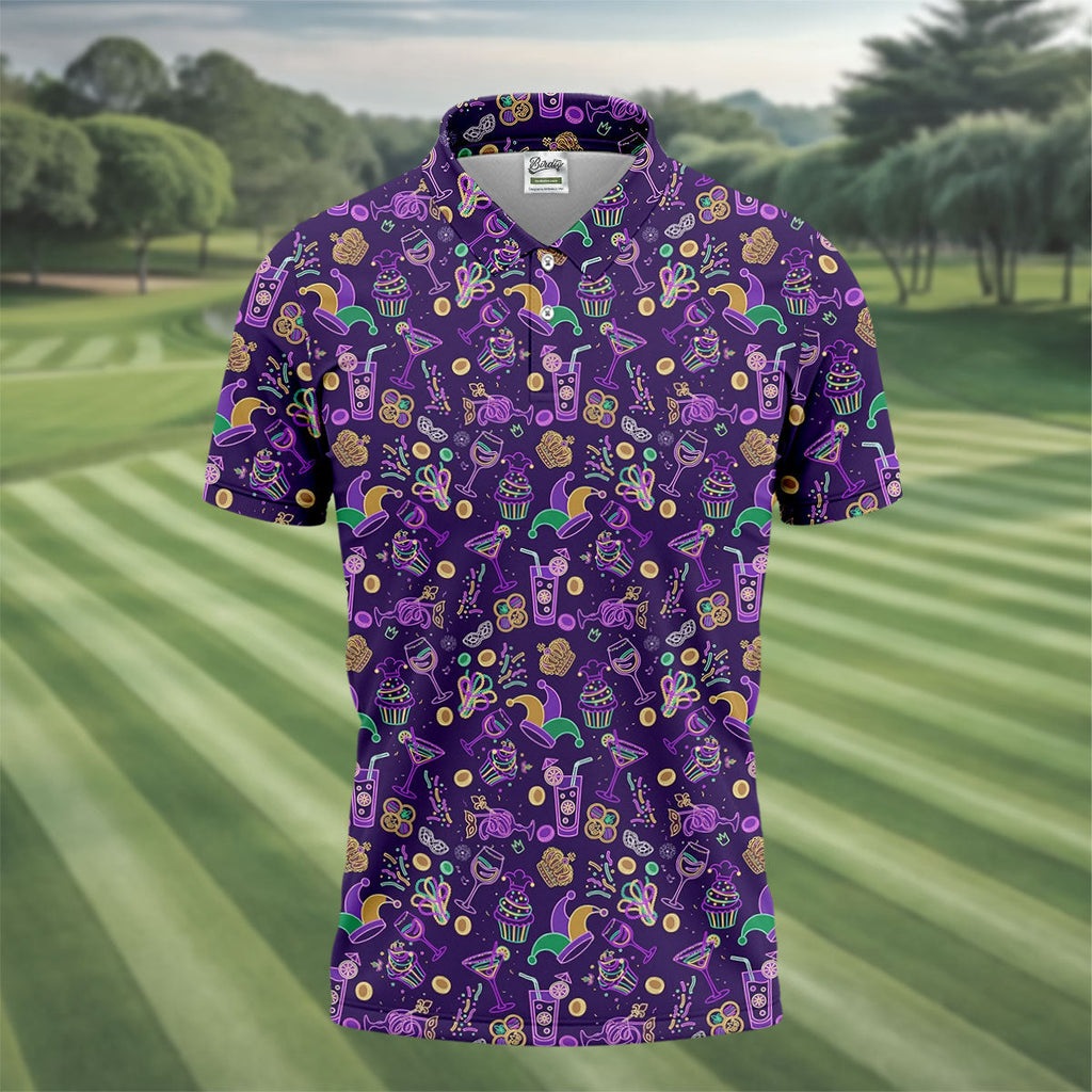 Mardi Gras Food Green Gold Purple Golf Tops For Men, Polo Shirts For Men, Golf Shirts For Men