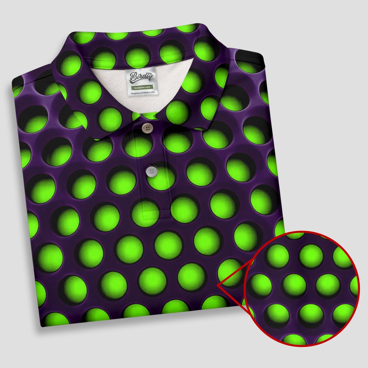 3D Effect Circular Pattern Green Golf Shirt, Cool Golf Outfit, Men's Funny Golf Shirts, Polo ShirtFor Men
