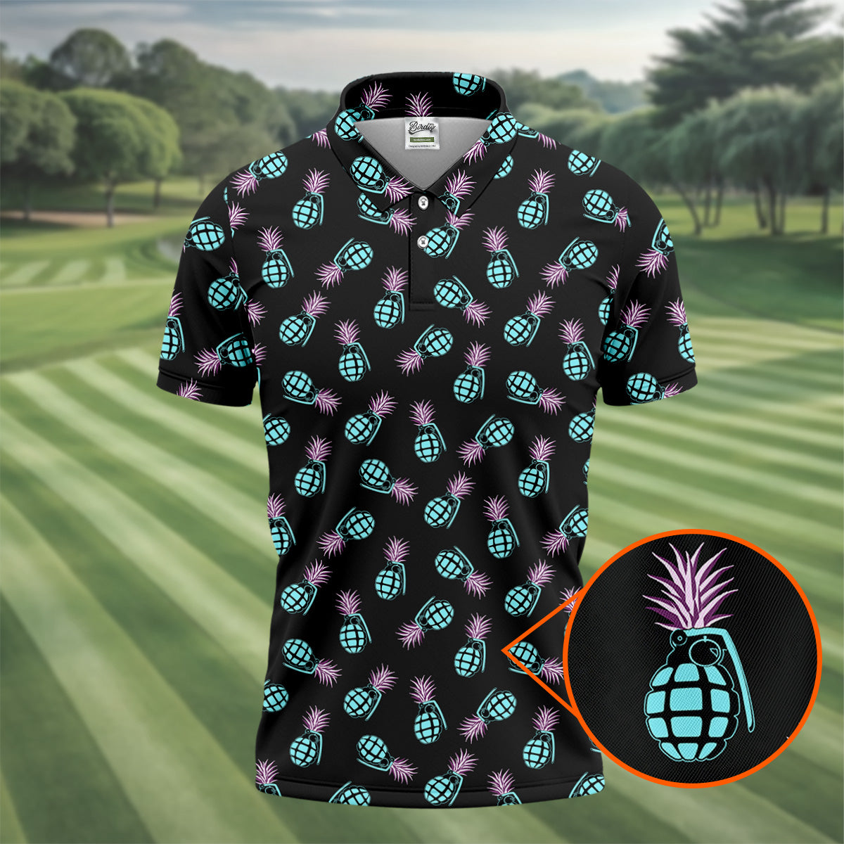 Grenade Pineapple Tropical Golf Shirt, Men's Funny Golf Shirts, Golf Shirts For Men, Polo For Men
